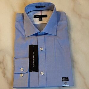 Tommy Hilfiger Men’s Slim Fit Dress Shirt Blue 15.5 32/33 Wrinkle Free NWT